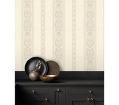 Muestra DIN A4 de Papel pintado vinílico de rayas con cadenetas barrocas efecto textura de tela - Selim Imperial Stripe 676847 de GAULAN
