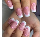 24PCS Short Square Pink Nails Fingertip French Trim White Press On Nails Love Design Candy Color Cute Nails Cheap Nails