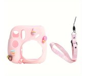 1 Set Silicone Protective Case for Fujifilm Instax Mini 7 Plus Camera (with DIY Accessories and Adjustable Shoulder Strap)