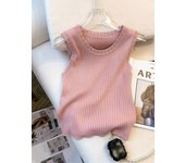 2024 Thin Elastic Contrast Trim Crew Neck Tank Top Casual Sleeveless Knit Tank Top For Summer, Women's Clothing Crop Top
