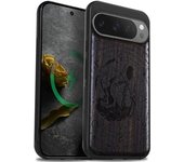 Funda magnética de madera para Pixel 9 Pro y Google 9 Pro, con grabado artesanal de madera y TPU suave a prueba de golpes, compatible con cargadores inalámbricos MagSafe (Lago y Montaña) Rosy
