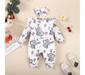 Romper Para Bebés Niña De 0 a 18 Més With Estampado De Elefante Largo Manga O-Neck Cierres Individual Ropa De Bebé Recién Nasida