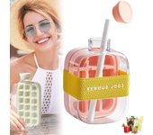 Botella para cubitos de hielo, 2 en 1, sin contacto, con tapa y recipiente, de silicona para hacer cubitos de hielo, fácil liberación de hielo para congelador, cócteles, whisky, bebidas, café y zumo (verde, 500 ml)