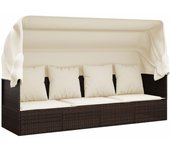 vidaXL Sofá tumbona de jardín con toldo cojines ratán sintético Negro y crema, Marrón y crema, Gris Sillas de Exterior Ideal para jardín, playa, piscina, terraza Tumbona Piscina Tumbonas Playa Tumbonas Jardín Exterior