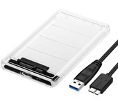 Carcasa Disco Duro 2,5" USB 3.0 Externo para HDD SSD SATA I/II/III de 7mm y 9.5mm, Transparente, Compatible con Windows, Linux, Mac, UASP & Trim, Instalación sin Herramientas, 5Gbps