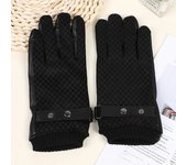 Plaid fabric on the back of the hand and PU on the palm, men's five-finger touch screen gloves with lining