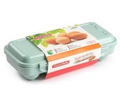 CABLEPELADO - Huevera de plastico para 10 huevos con tapa - caja huevos - cesta transporte - cierre por click - asa transporte - egg box - libre BPA - color verde claro