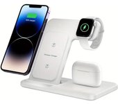 Estación de carga Apple/Android, cargador inalámbrico 3 en 1 para iPhone 16/15/14/13/12/11/Pro Max, base de carga para Apple Watch 10/9/8/7/6/5/4/3/2, cargador inalámbrico para AirPods 4~2 - Blanco