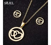 SMJEL Stainless Steel Love Heart Necklaces Women Girls Golden Jewelry Sets Simple Wedding Wave Heart Earrings 2022 Wholesale