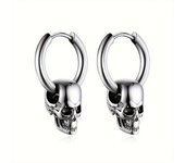 1Pair Halloween Skull Pendant Huggie Hoop Earrings For Women Men, Stainless Steel Punk Gothic Earring Studs, Halloween Jewelry