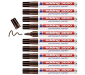 edding 3000 marcador permanente - marron oscuro - 10 rotuladores - punta redonda 1,5-3 mm - indeleble de secado rapido - resistente al agua y a los borrones - carton plastico madera metal - universal