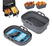 Molde Silicona Freidora de Aire, 2 Piezas Moldes Air Freyer Reusable Utensilios bandeja Freidora Aire Doble Cesta Recover Airfryer Formas Cestillo Base para Microondas, Horno (Azul)