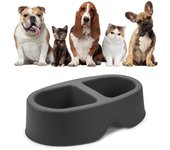 Plastiken Koko - Comedero Doble 0.5L + 0.5L para Mascotas Pequeñas. Antracita