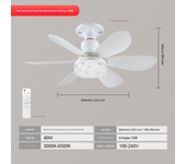 Ventilador Techo with Luz y Mando a Distancia, Lampara Ventilador Techo with Ventiladores Silencioso, E27, Regulable en Colores y Velocidades Temporizador 6 Aspas para Dormitorio (52CM)