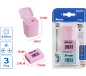 Stelam Sacapuntas con Tapa y Gomas de Borrar, Paquete de 3 Unidades, Sacapuntas 30mm x 35mm x 15mm (6-8mm Abertura), Gomas 25mm x 37mm x 15mm, Colores Rosa y Azul, Material Plástico + Acero Inoxidable + TPR, No Tóxico, Ideal para Escuela