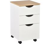 HOMCOM Armario Móvil para Oficina con 3 Cajones Ruedas Universales Freno Cajonera para Organizar Documentos 34x40x60,5 cm Blanco y Natural