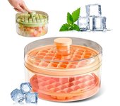 Cubitera con tapa y recipiente, 64 cubiteras para congelador con 2 bandejas, recipiente, tapa y pala para hielo, bandeja de plástico y silicona de fácil liberación para bebidas, cócteles y café (verde)