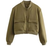 TRAFZA Jacket For Women Vintage Solid Long Sleeve Button Coat With Pocket Autumn Casual Female Bomber Jacket Chic Outerwear