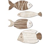 Putuo Decor 4 Uds. Decoración de pared de pez de madera, escultura de pared de pez con tema costero náutico de playa, madera