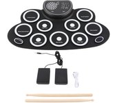 Drum Pads with Speakers Roll Up Drum Set Electronic Drum Set USB Rechargeable  Speaker Kids Roll Up Drum Practice Pad White