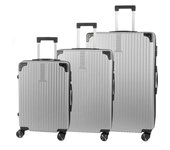 DAM Juego de 3 maletas Trolley, en material ligero ABS de alta resistencia con esquinas reforzadas. Cerradura numérica y 4 ruedas dobles extraíbles y giratorias 360°.  52x31x78Cm