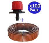 Suinga Tubería Riego Marrón 16mm 100m + 100 Goteros Regulables