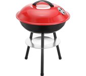 Parrilla Portátil de Carbón Redonda 36 cm – Barbacoa Compacta con Tapa, Color Rojo y Negro, Altura 52 cm