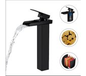 Grifo de baño en Cascada Negro mate, Grifo de lavabo de Cascada Alta, Grifo de lavabo de encimera