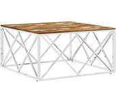 vidaXL Mesa de centro acero inoxidable y madera maciza acacia Plateado, Dorado, Plateado y marrón claro Mesita de Salón o Comedor o Auxiliar Mesa de Café Meuble Salón