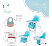 PARVULI Tronas de Bebe con Babero de Silicona | Evolutiva para Bebe de Hasta 25 Kg | Silla de Bebe con Bandeja para Comer | Trona de Bebe Plegable y Ajustable