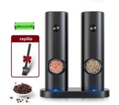 Juego De Molinillos Eléctricos De Pimienta Y Sal Con Base LED Regulable Recargable Herramienta De Cocina Ecológica Plástico