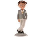 Figura para Tarta Comunión Niño Traje Gris Nico - Base PET de Poliresina