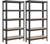 SONGMICS Juego de 2, Estantería Pesada de 5 Niveles, Estantería de Acero, Montaje Rápido, para Instrumentos, Garaje, Almacén, Trastero, Carga de 650 kg, 30 x 75 x 150 cm, Negro/Plata