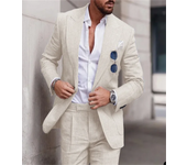 2 Piece Fashion Linen Suits for Men Chic Peak Lapel Double One Button Male Suit Slim Fit Business Casual Wedding Tuxedo Costume
