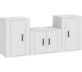 Mueble TV combinadoSet de muebles de TV 3 piezas madera contrachapada blanco