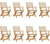 Sillas de Jardín portátiles 8 UDS Madera maciza y trinquete PE beige