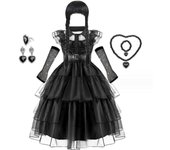Disfraz de Princesa DE LA Familia Addams para Halloween, Vestido Negro de miércoles, disfraz de cosplay