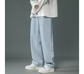 Korean Men's Casual Hip Hop Long Baggy Jeans Classic Man Straight Wide Leg Denim Pants Light Blue Grey Black Streetwear Trousers