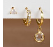 3PCS Sets Exquisite Stainless Steel Round Huggie Hoop Earrings For Women Fashion Minimal Triangle Stud Earrings Piercing Jewelry