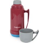 THERMOSPORT - Termo plástico con taza 1L, Acero inoxidable, Aislante para bebidas, Diseño moderno, Portátil