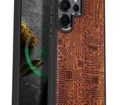 Funda magnética de madera para Samsung Galaxy S25 Ultra Case 2025, carcasa de TPU a prueba de golpes y madera grabada artesanalmente, compatible con cargadores inalámbricos MagSafe (La Parca Tallada) Rosy
