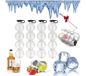 Molde para hacer bolas de hielo Fertilvrsus de 6,9/8,6 pulgadas (2025), con 4 orificios, antigoteo, redondo, con cubierta de silicona para cócteles, bebidas y whisky, fácil de llenar y vaciar (2 unidades, M)