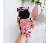 Flower Pendant PU Leather Plastic Hard Shell Phone Case for Samsung Galaxy Z Flip 6 5 4 3 Flip5 Flip4 Flip6 5G Shockproof Cover