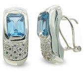 Inmaculada Romero Pendientes Oro Blanco 18k Mujer Piedra Azul Rectangular Circonitas Omega