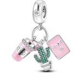 Pink Silver Plated Butterfly Flower Cat Girl Ballerina Shoe Charm Beads Fit Bracelet Necklace Pendant DIY Jewelry Making