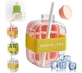 Cubitera, 2 en 1, bandeja y botella para cubitos de hielo sin contacto de 17/27 oz. Botella para hacer cubitos de hielo con tapa y recipiente. Fácil liberación de hielo para congelador. Ideal para café, jugos y bebidas (verde, 20 oz).