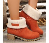 Women's Shoes on Sale 2024 Slip on Ladies Boots Winter Plush Fleece for Warmth Solid Short Barrel Chunky Heels Large Size Boots