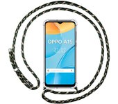 Tumundosmartphone Funda Colgante Transparente para Oppo A15 con Cordon Verde / Dorado