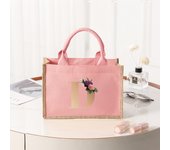 26 letter pattern, pink  canvas women's handbag, large capacity portable casual beach bag, indoor waterproof
