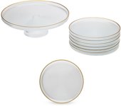 Juego de Postre de 7 Piezas de Vidrio– Set de Tarta Fecra Loren con Soporte para Tartas
